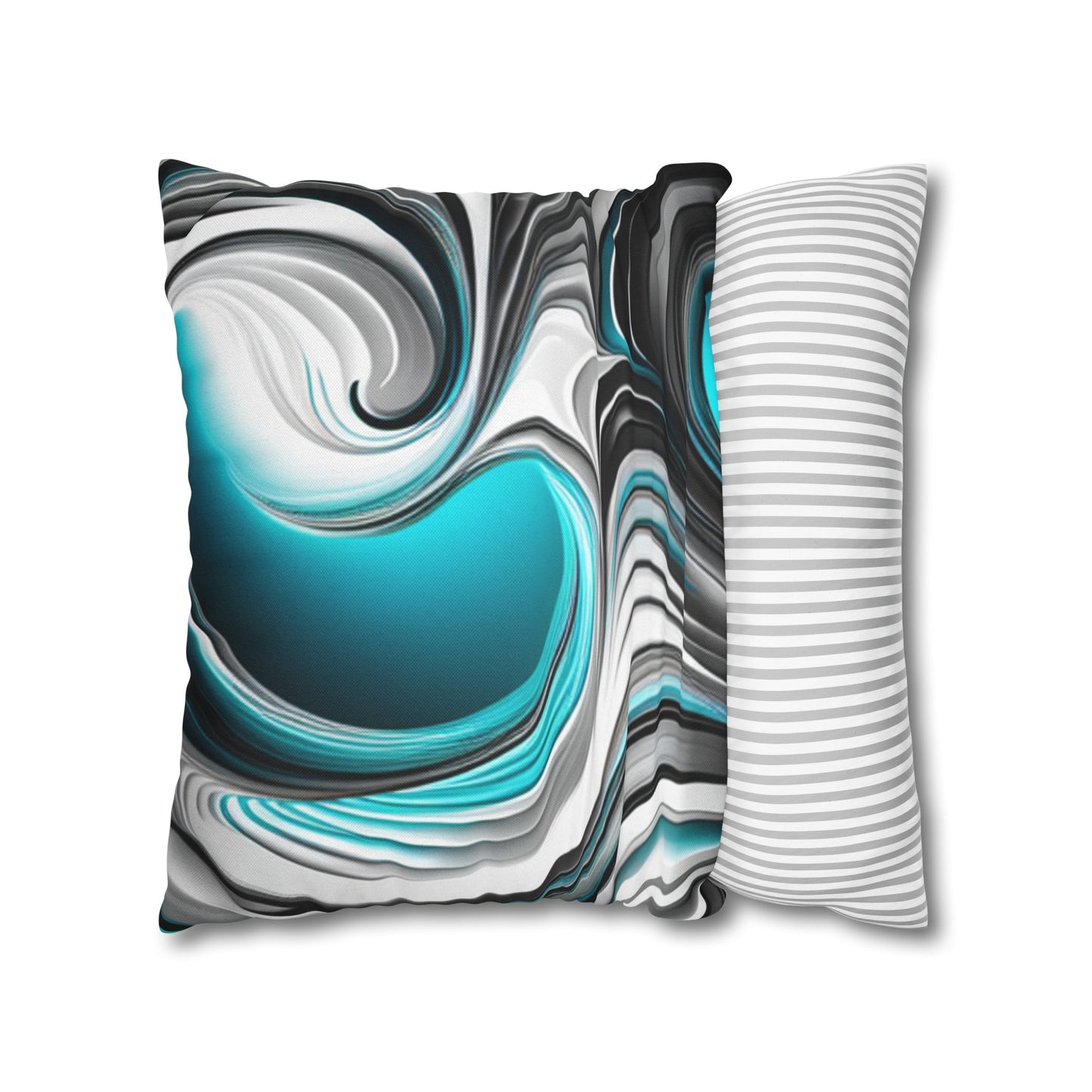 Modern Contemporary Turquoise White Grey Black Swirls Spun Polyester Zippered Square Pillow Case Cover for Sofa Couch Love Seat