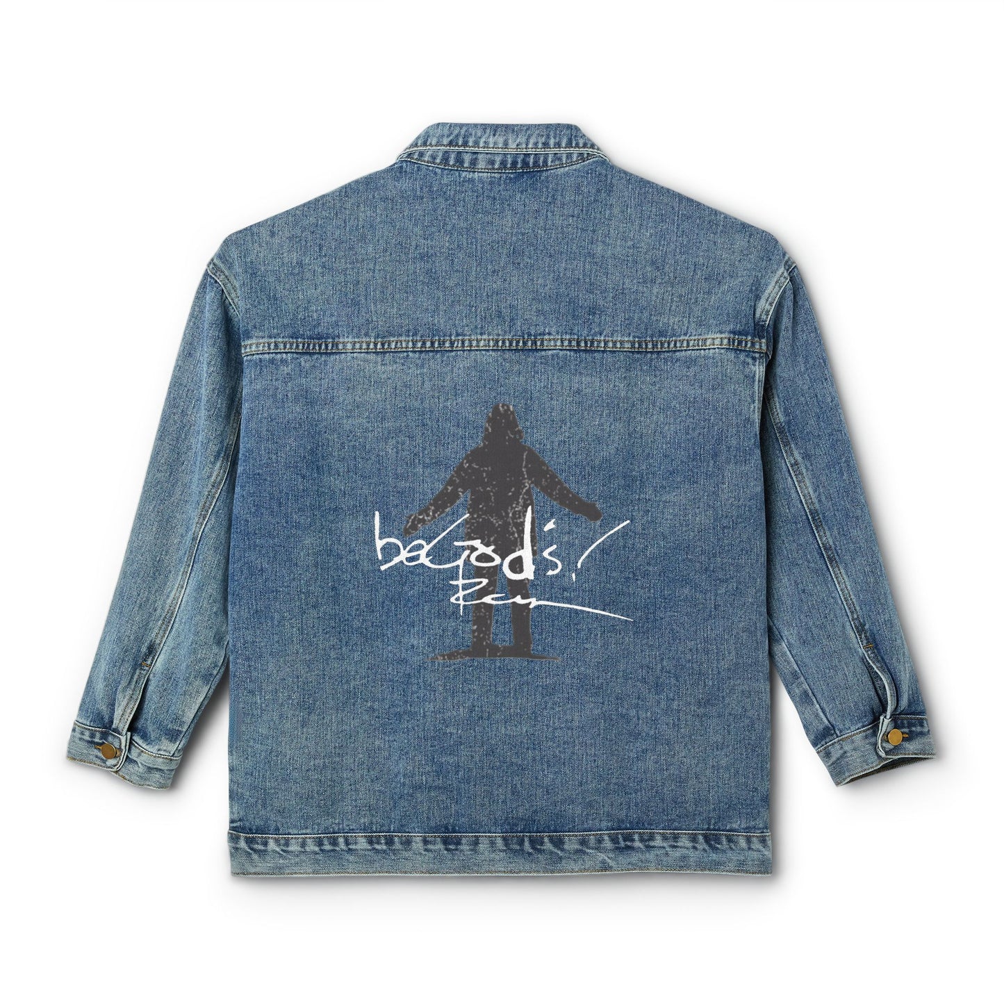 Rich Mullins Womens Denim Jacket with Be Gods Autograph and Arrow Pointing to Heaven Silhouette Christian Music Fan Gift Inspirational Quote
