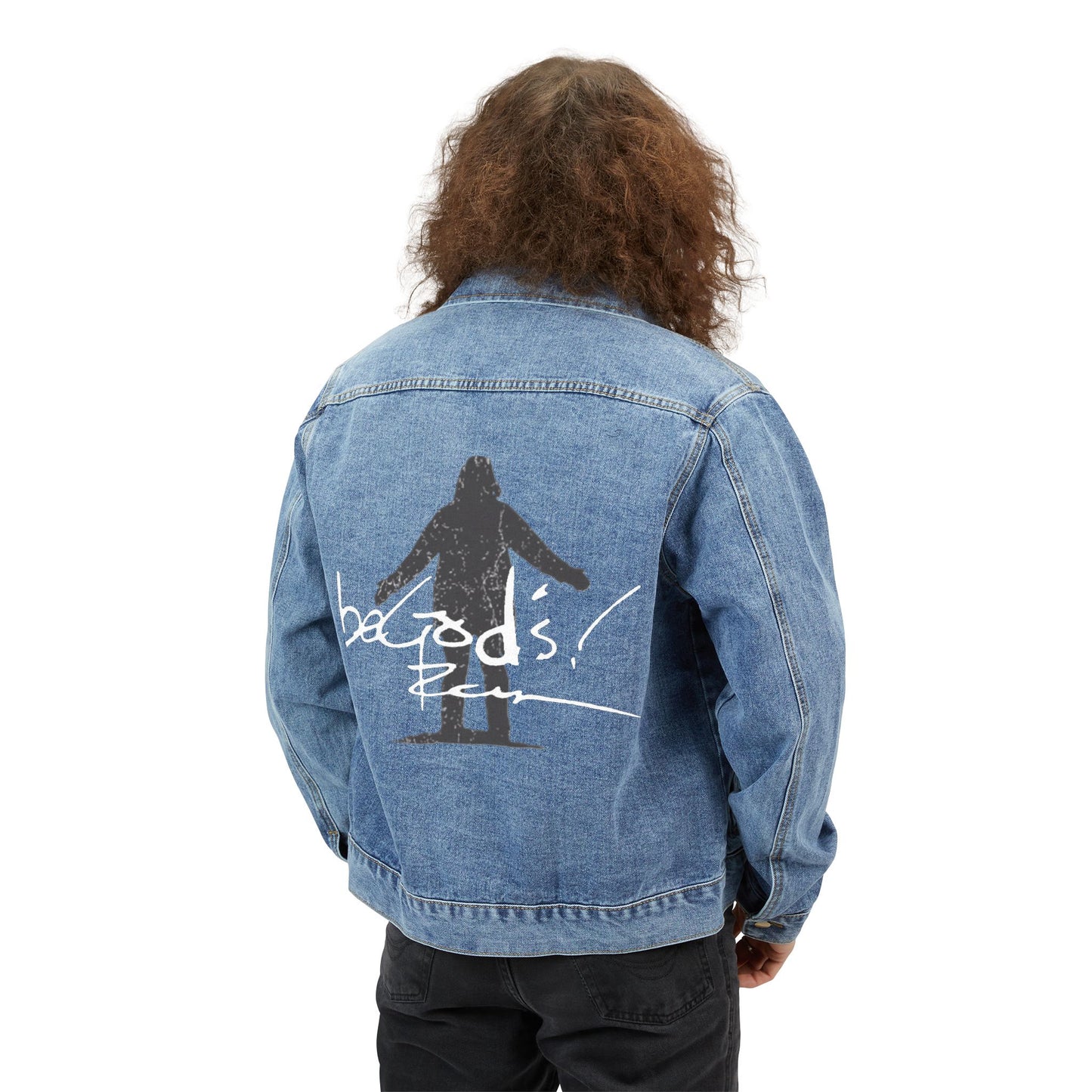Rich Mullins Mens Denim Jacket with Be Gods Autograph and Arrow Pointing to Heaven Silhouette Christian Music Fan Gift Inspirational Quote