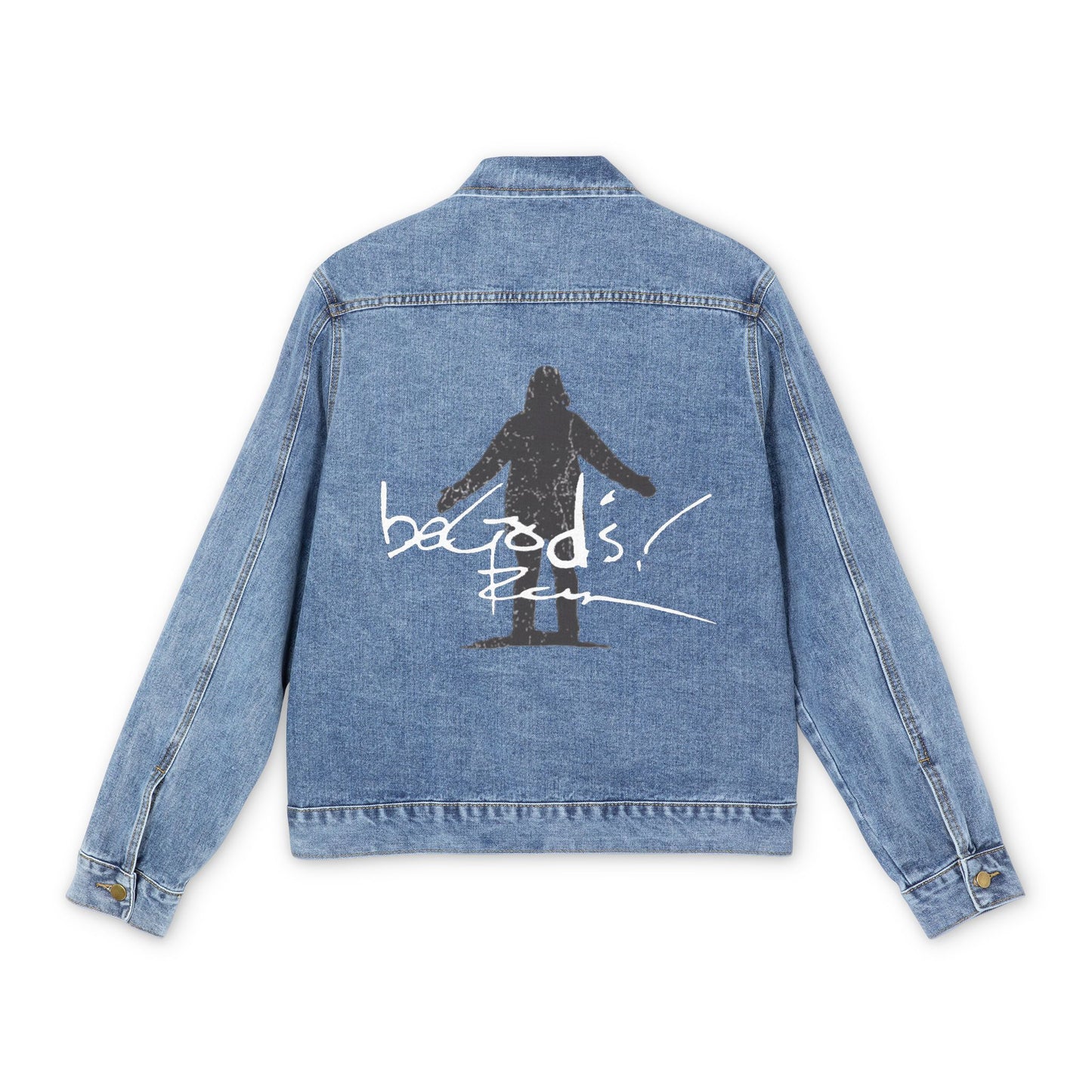 Rich Mullins Mens Denim Jacket with Be Gods Autograph and Arrow Pointing to Heaven Silhouette Christian Music Fan Gift Inspirational Quote