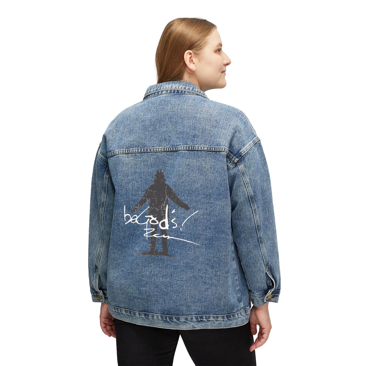 Rich Mullins Womens Denim Jacket with Be Gods Autograph and Arrow Pointing to Heaven Silhouette Christian Music Fan Gift Inspirational Quote